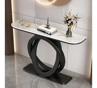 QIUHTR Table d'Entrée Moderne Effet Marbre avec Base en Métal,Table Console Étroite avec Plateau en Pierre Sinterisée,Table de Canapé Métallique pour Entrée,Hall,Salon,Chambre(Black1,150cm)