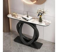QIUHTR Table d'Entrée Moderne Effet Marbre avec Base en Métal,Table Console Étroite avec Plateau en Pierre Sinterisée,Table de Canapé Métallique pour Entrée,Hall,Salon,Chambre(Black2,150cm)