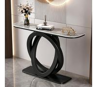 QIUHTR Table d'Entrée Moderne Effet Marbre avec Base en Métal,Table Console Étroite avec Plateau en Pierre Sinterisée,Table de Canapé Métallique pour Entrée,Hall,Salon,Chambre(Black3,120cm)