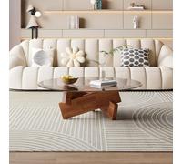 QIUHTR Table Ronde Basse Verre avec Pieds en Bois Massif,Simple Petite Table De Salon,pour Salon et Bureau,Design Unique,Économisez de l'espace(Brown,70 * 70 * 31cm)