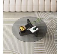 QIUHTR Table Ronde Basse Verre avec Pieds en Bois Massif,Simple Petite Table De Salon,pour Salon et Bureau,Design Unique,Économisez de l'espace(Nero,70 * 70 * 31cm)