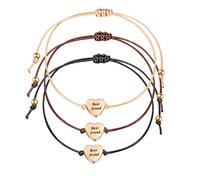QIUJUNDE 3 pièces or rose bracelets d'amitié coeur avec gravure Best Friend Set pour les femmes filles,Bracelet d'amour dames tissu à serrer cadeau pour maman meilleure amie BFF Noël anniversaire