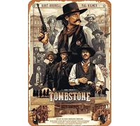 QIUJUPP Tombstone Affiche de film West Cowboy rétro en métal vintage pour bar, bureau, maison, décoration murale, cadeau 30,5 x 20,3 cm