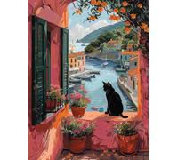 Qiukoo Peinture par numéros chat noir adulte, peinture par numéro, peinture par numéro, animaux et jardins peinture par numéro, femmes décoration de la maison cadeau d'anniversaire, 40x50cm