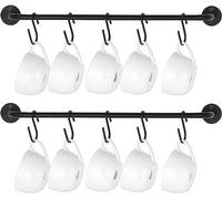 QIUKUN Porte-tasses mural moderne en métal avec 10 crochets pour tasses, ustensiles rustiques, organisateur de rangement pour cuisine, salle à manger, café, bar