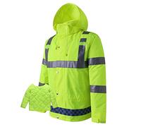 QIULAO Blouson aviateur réfléchissant haute visibilité, vêtements de travail imperméables imperméables for hommes, chaleur rembourrée, doublure et capuche amovibles, veste d'avertissement jaune d'exté