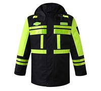 QIULAO Veste d'hiver réfléchissante haute visibilité, vêtements de sécurité au travail imperméables for hommes, avec capuche, doublure amovible, chaleur en laine de soie, blouson aviateur réfléchissan