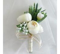 QIUMING 1 Pièces Boutonnières Fleurs Roses Artificielles Soie Ivoire Corsage Boutonnière Garçons d'honneur Boutonnière pour Hommes Accessoires De Mariage