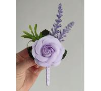 QIUMING 2 pièces boutonnière Violette Accessoires de Mariage boutonnière Hommes mariée Demoiselle d'honneur Lavande Fleurs artificielles Bal Corsage décoration de Table