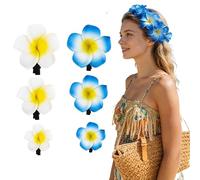 QIUMING forme de fleur de plumeria hawaïenne Pince Fleurs Cheveux Plumeria Flower Hair Clips pour la fête de plage, le mariage, la décoration d'événement (blanc, bleu, 4, 6, 8 cm)
