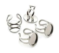 QIUMING Lot de 20 Montures de bagues ovales réglables en Acier Inoxydable, Dimensions intérieures 13 x 18 mm et 18 x 25 mm, Base Vierge, adaptées aux cabochons ovales en Verre