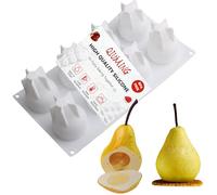 QIUMING Moule en silicone 3D pour mousse aux fruits Moule Fruits Silicone Pour Dessert Revêtement antiadhésif Pour mousses, gâteaux et desserts français (Blanc, poire, 5,5 * 5,5 * 6,5 cm)