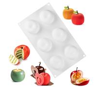 QIUMING Moules à pommes 3D moule en silicone Moule à gâteau en silicone avec 6 cavités Jelly Pudding Jelly Muffin Cupcake Moules à Chocolat Pour la cuisson du cupcake (Blanc, 6 cavités)