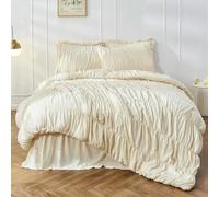 QIUMING Parure de lit Toutes Saisons avec Housse de Couette et taie d'oreiller, Style bohème, Effet froissé et Moelleux, pour lit Double ou Queen Size