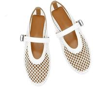 QIUMUDAN Ballerines Plates en Maille pour Femme, avec Sangle à Boucle Confortables et décontractées.Blanc (Adulte, Femme, 37, Numérique, Système Taille Chaussures EU, Moyen)