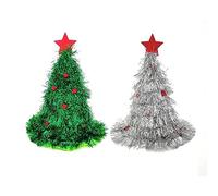 Qiundar Chapeau de Sapin de Noël 2pcs Chapeau de Décoration d'Arbre de Noël Chapeaux sur Le Thème Carnaval Fête à Thème Décoration,Accessoires de Costume (Vert et Argent)