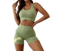 QIUNI 2 Pcs Yoga Set Sports Leggings Push Up Tights Femmes Gym Workout Sportswear Fitness Clothing Seamless Tops Bra Taille Haute Shorts