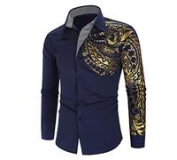 QIUNI Chemise Or Noir Luxe Hommes Nouvelle Slim Fit Manches Longues Or Noir Chemise Social Men Club Prom Shirt