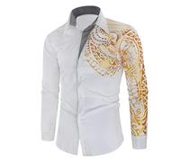 QIUNI Chemise Or Noir Luxe Hommes Nouvelle Slim Fit Manches Longues Or Noir Chemise Social Men Club Prom Shirt