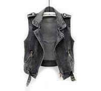 QIUNI Gris Jean Cowboy Giistcoat Hole Denim Femmes Gilet Femme Printemps Automne Sans Manches Tops Veste Courte Filles Gilet déchiré