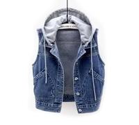 QIUNI Nouveau Gilet Denim Femmes Printemps Automne Vêtements sans Manches Tops Veste à Capuche Courte Femmes Denim Jeans Gilet Femme