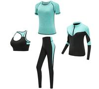 QIUNI Séchage Rapide Femmes Sportswear 4PCS Set Fitness Gym Yoga vêtements Costume Ensembles Manteau + Soutien-Gorge + t Shirt + Leggings entraînement Course à Pied
