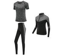 QIUNI Séchage Rapide Femmes Sportswear 4PCS Set Fitness Gym Yoga vêtements Costume Ensembles Manteau + Soutien-Gorge + t Shirt + Leggings entraînement Course à Pied
