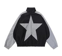 QIUNI Spring Bomber Jacket Hommes Femmes Vintage Star Windbreaker Manteau Streetwear Zipper Patchwork Outerwear Unisexe