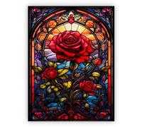QIUQI Peinture Diamant Adulte, Fleur 5D Diamond Painting Kit Complet, Diamant Strass Point de Croix Cristal Painting pour Décoration Murale 30x40cm (Stained Glass Rose)