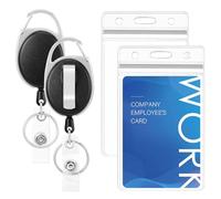 QIUTIMIY 2PCS Vertical Porte Carte Porte Badge Enrouleur,Plastique Extra Épais Étanche Imperméable Porte Carte Transparent,pour Porte Clé D'Identité