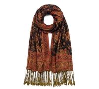 QIUTIMIY Châle pashmina réversible vintage en jacquard avec franges pour soirée, mariage, Fleur 1-noir rouge, 180 * 70 cm