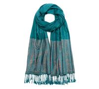 QIUTIMIY Châle pashmina réversible vintage en jacquard avec franges pour soirée, mariage, Fleur 5 - Bleu paon 1, 200 x 70 cm