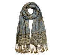QIUTIMIY Châle pashmina réversible vintage en jacquard avec franges pour soirée, mariage, Fleur1-gris bleu, 180 * 70CM