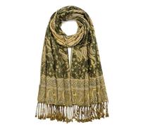QIUTIMIY Châle pashmina réversible vintage en jacquard avec franges pour soirée, mariage, Flower1-Grass Green, 180 * 70CM