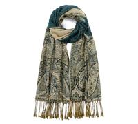 QIUTIMIY Châle pashmina réversible vintage en jacquard avec franges pour soirée, mariage, Flower4-Teal, 190 * 70CM