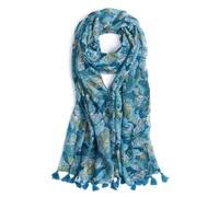 QIUTIMIY Écharpe pour femme légère et douce à imprimé floral léopard - Châle tendance automne-hiver avec franges(Feuilles-bleu vert)