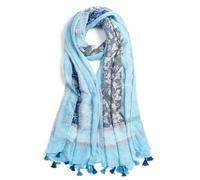 QIUTIMIY Écharpe pour femme légère et douce à imprimé floral léopard - Châle tendance automne-hiver avec franges(Fleur-Bleu Ciel)