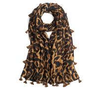 QIUTIMIY Écharpe pour femme légère et douce imprimée léopard - Châle tendance automne-hiver avec frange (marron léopard)