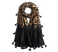 QIUTIMIY Écharpe pour femme légère et douce imprimée léopard - Châle tendance automne-hiver avec frange (nior léopard)