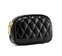 QIUTIMIY Femmes en Petit Sac À Main Pochette Cash Mini Porte-Monnaie Double Poche À Fermeture Éclair avec Porte-clés,Noir matelassé