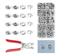 QIUTIMIY - Kit de 100 boutons-pression métalliques avec pince et outil de pose, idéal pour la couture et les loisirs créatifs 9.5 mm（Boutons-pression argentés et creux）