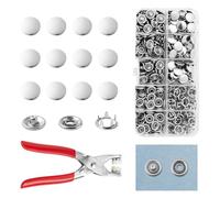 QIUTIMIY - Kit de 100 boutons-pression métalliques avec pince et outil de pose, idéal pour la couture et les loisirs créatifs 9.5 mm（Boutons-pression argentés et pleins）