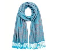 QIUTIMIY Paisley Pashmina Châle Wrap Femmes Réversible Vintage Jacquard Pashmina Rave Écharpe avec Frange pour Soirée, Mariage（Fleur7-Bleu Paon）