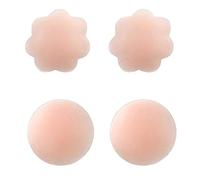 Qiuyan Lot de 2 paires de cache-tétons en silicone invisibles, réutilisables, adhésifs pour robe de fête, Rond et fleuri, M