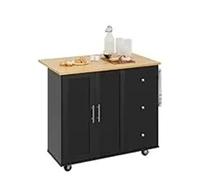 QIUYMGFG Chariots de Service Shintenchi - Chariot d'îlot de Cuisine Roulant avec abattant Pliant, Barre de Petit-déjeuner, Grande Armoire de Rangement Chariot à roulettes(Black-1 Cabinet 3)