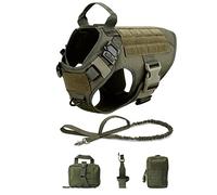 QIUYMGFG Laisse pour Chien Longe pour Chien Harnais Tactique pour Chien et Laisse Ensemble Boucle en métal Gros Chien Gilet Harnais pour Animaux de Compagnie(Green Full Set,L)