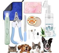 Qiveaory Kit de nettoyage de pattes de chien avec 150 ml, serviette moussante en microfibre sans eau, baume pour les pieds, tondeuse électrique sans fil avec lumière LED, coupe-ongles pour chien et