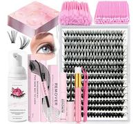 Qiveaory Kit d'extension de cils à faire soi-même - 280 pièces - 40D - 12 à 18 mm - Avec pince à épiler, dissolvant de colle - Brosse à cils - Shampoing - Mini applicateur pour extensions de cils à la