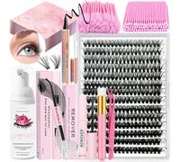 Qiveaory Kit d'extension de cils à faire soi-même - 280 pièces - 40D - 12 à 18 mm - Avec pince à épiler et dissolvant de colle - Shampoing - Pinceau à cils - Mini applicateur pour extensions à la