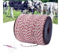 Qivine 1000m Fil de Clôture Électrique, 6 Brins Corde de Clôture Électrique, Corde Conductrice en Acier Inoxydable, Accessoire de Haute Conductivité pour Ferme, Bétail, Mouton, Cheval (Rouge Blanc)